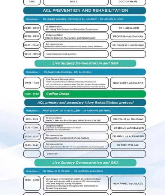 الدوره التدريبيه الثانيه حول جراحه مناظير الركبه المتطوره